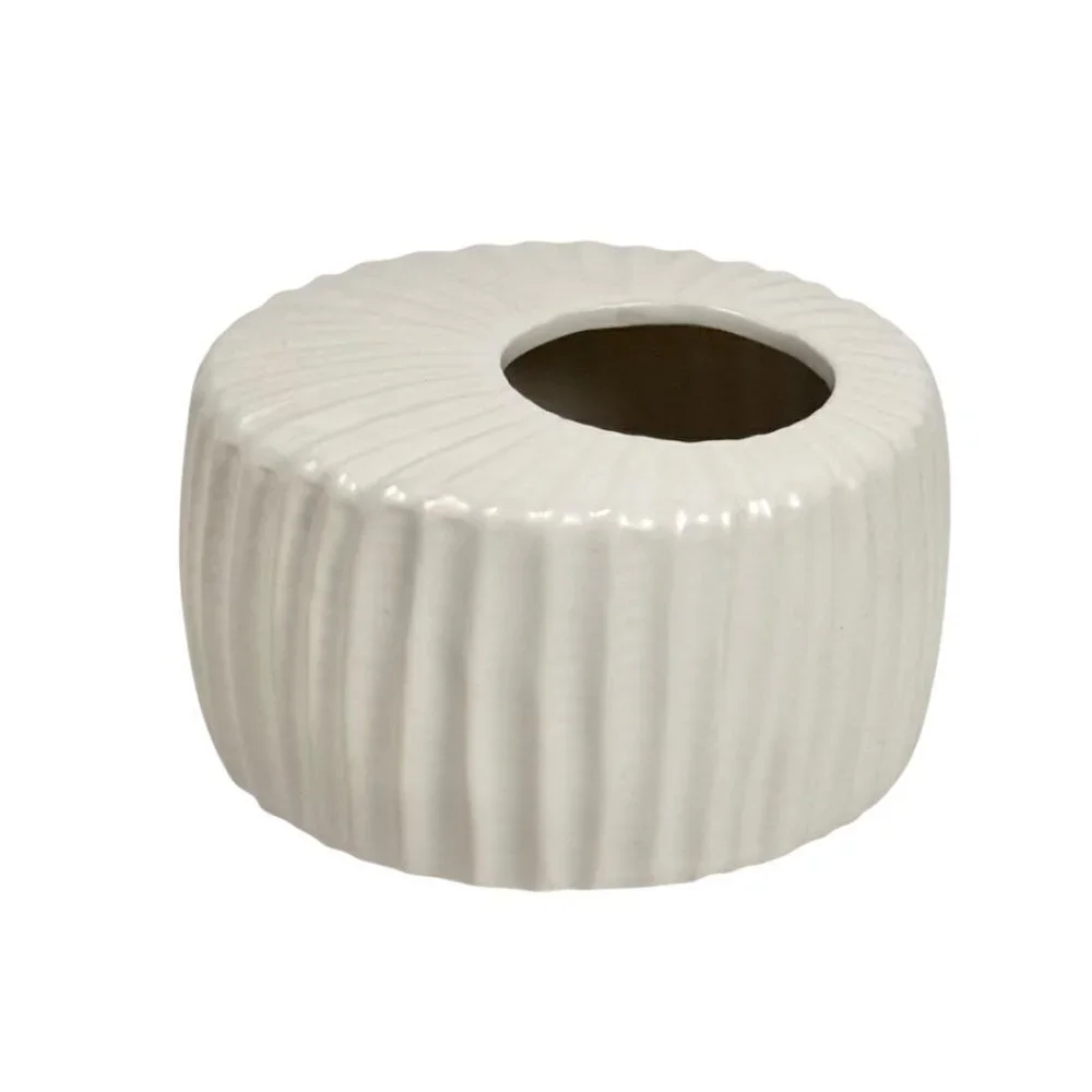White Ceramic Cylindrical Vase Mid Century Small Minimalist Monochrome